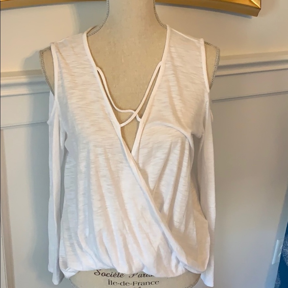 Lightweight white L/S tee!  Shoulder cut out!